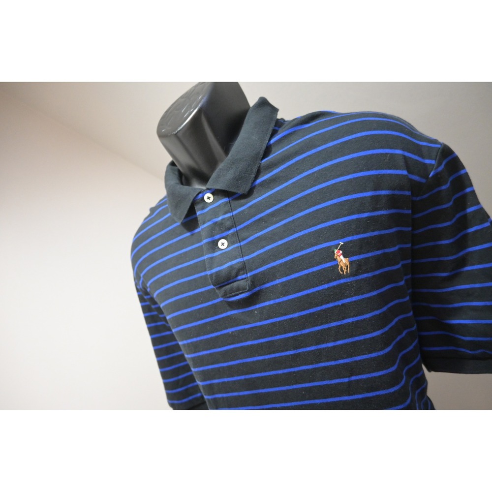 Polo Ralph Lauren Polo Shirt Mens XXL Black Blue Striped Pima Soft‎ Touch EUC
